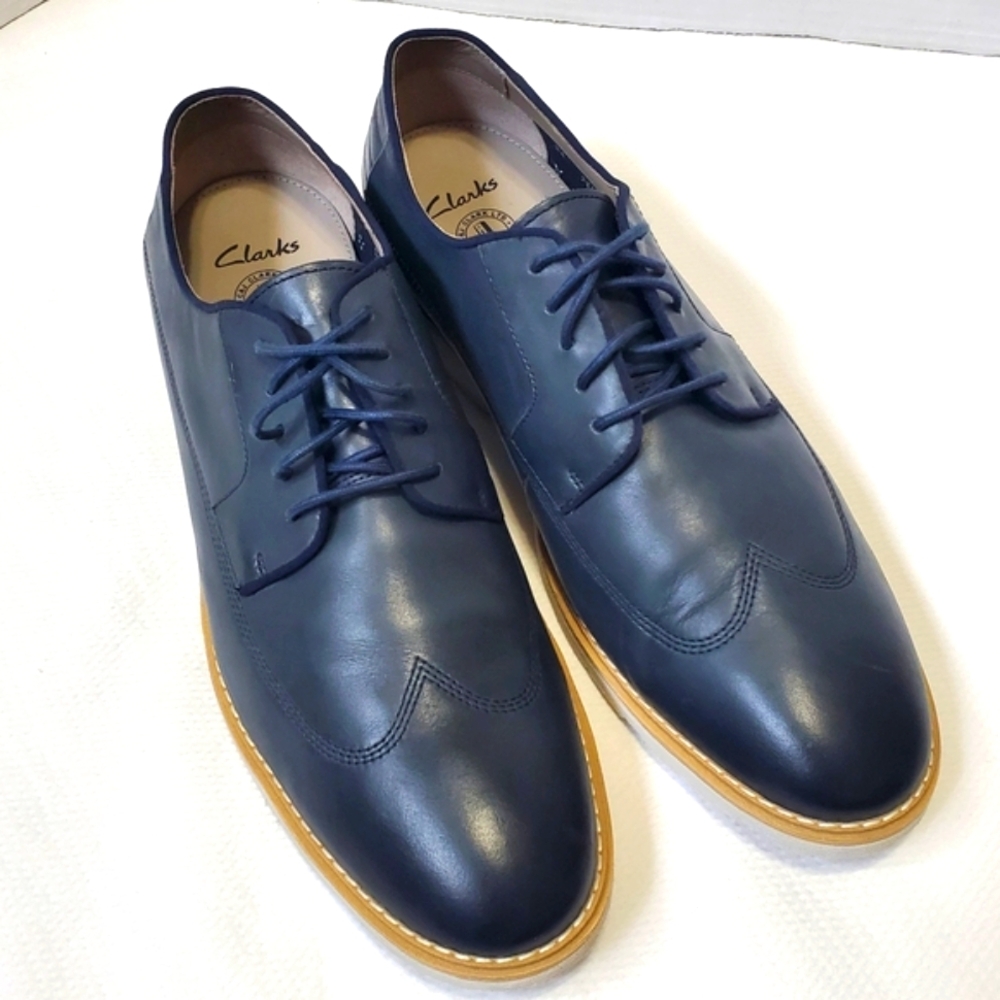 Clarks Dark Navy Blue Leather Lace-Up Wingtip Shoes Size 13